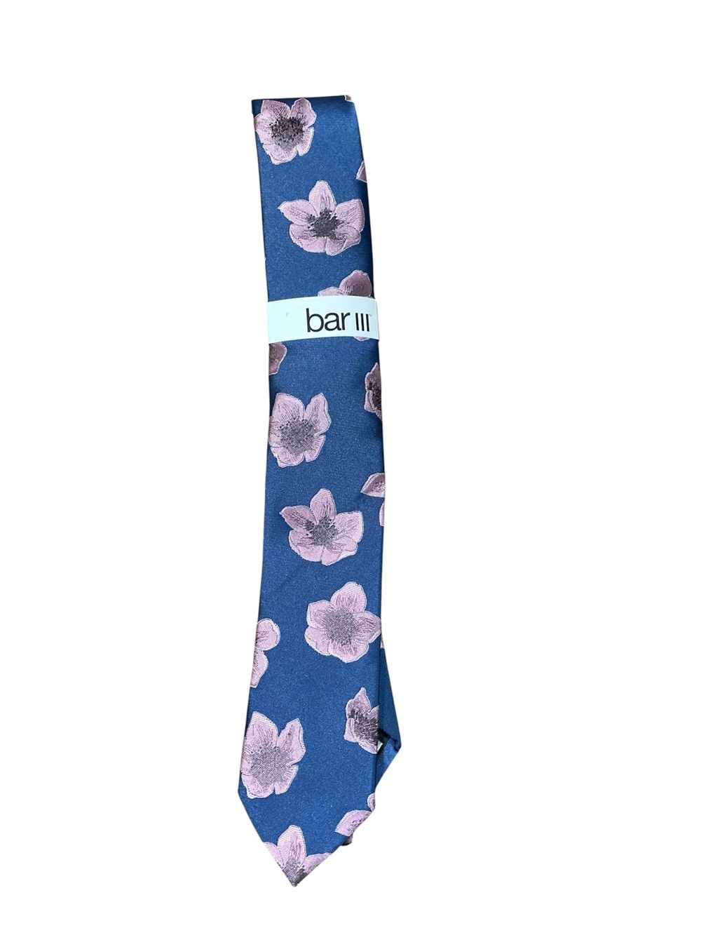Bar III Men's Slim Tie Blue Pink Flower Print NWT Silk Blend Casual Wedding